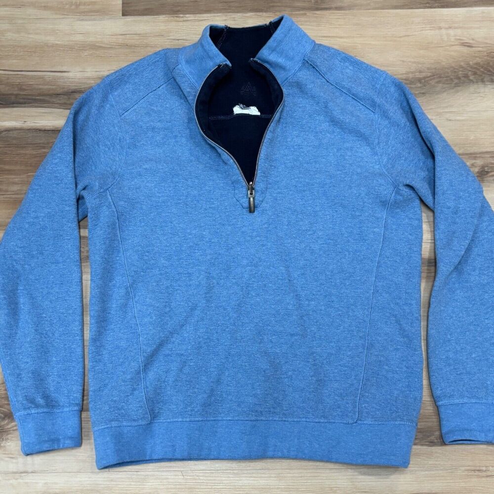 Rainforest Sweater Mens Small Reversible Mock Neck 1/4 Zip Light Blue Navy